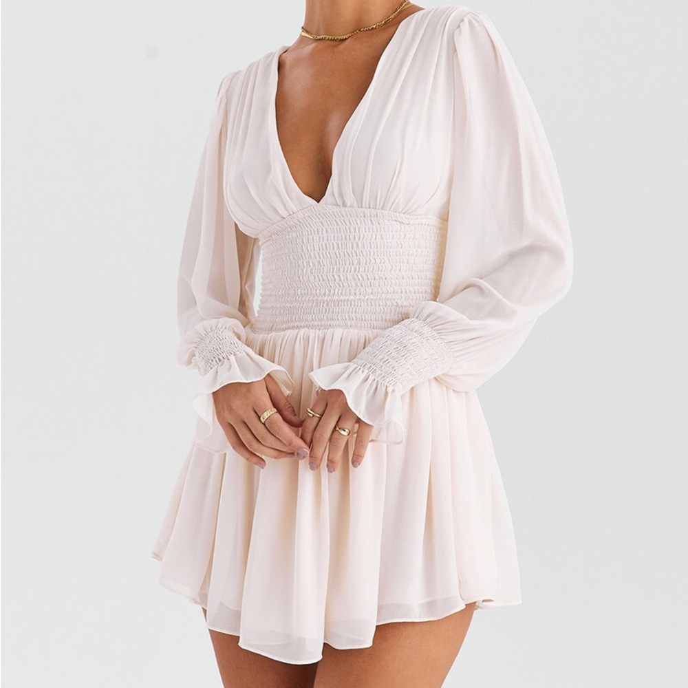 Mistress Rocks Cream Shirred Mini Dress Small